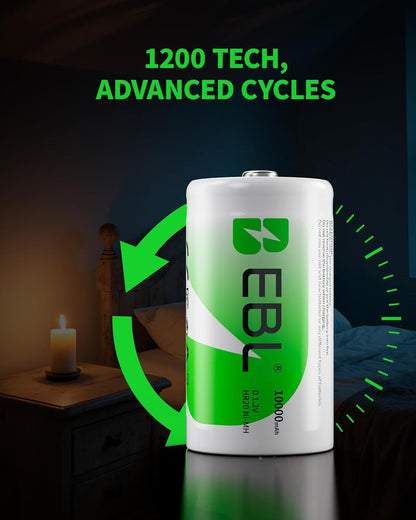 D Cell Batteries 10,000Mah Ultra Pro Ni-Mh Rechargeable D Batteries, 4-Pack